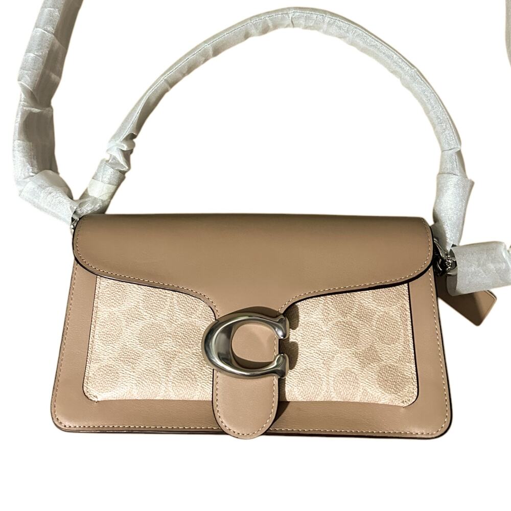 Coach Tabby 26 Signature Canvas Shoulder Bag Beige Leather Crossbody